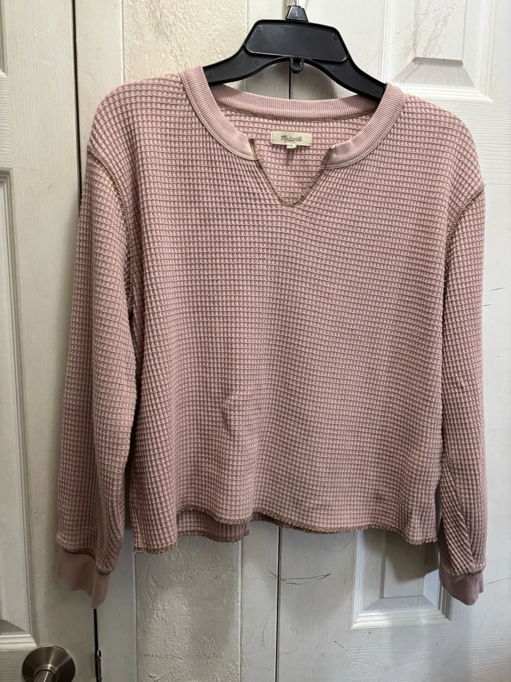 Madewell Dusty Pink Waffle-Knit Long Sleeve Pullover